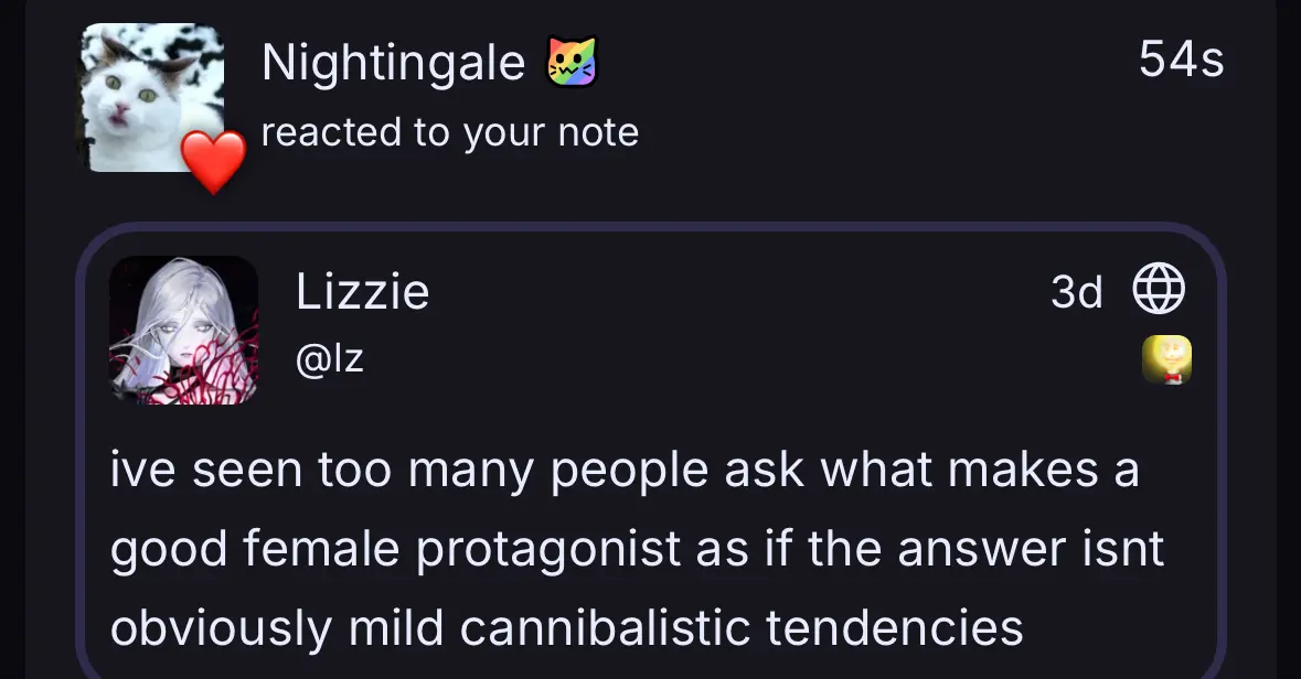 user named nightingale liked the post. the post is about chief whose adjutant, named nightingale, has a crush on