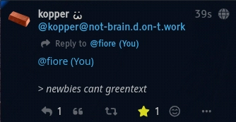 screenshot of kopper's previous post, showing the text as a quote instead of as a greentext