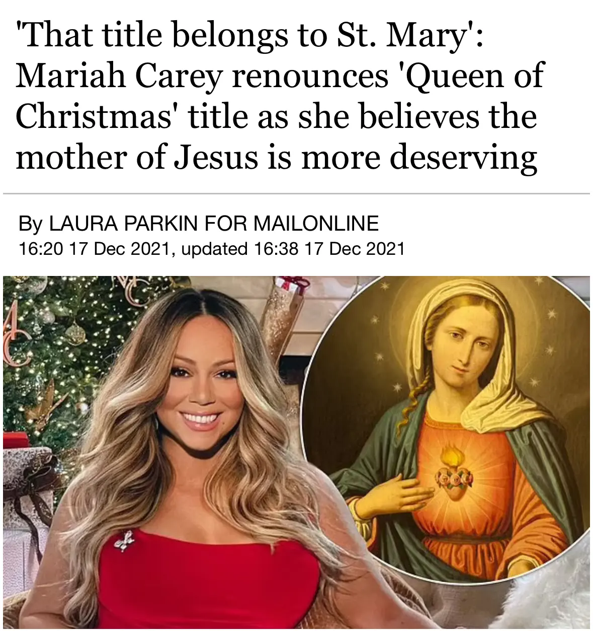 mariah carey is NOT queen of christmas. St. Mary is