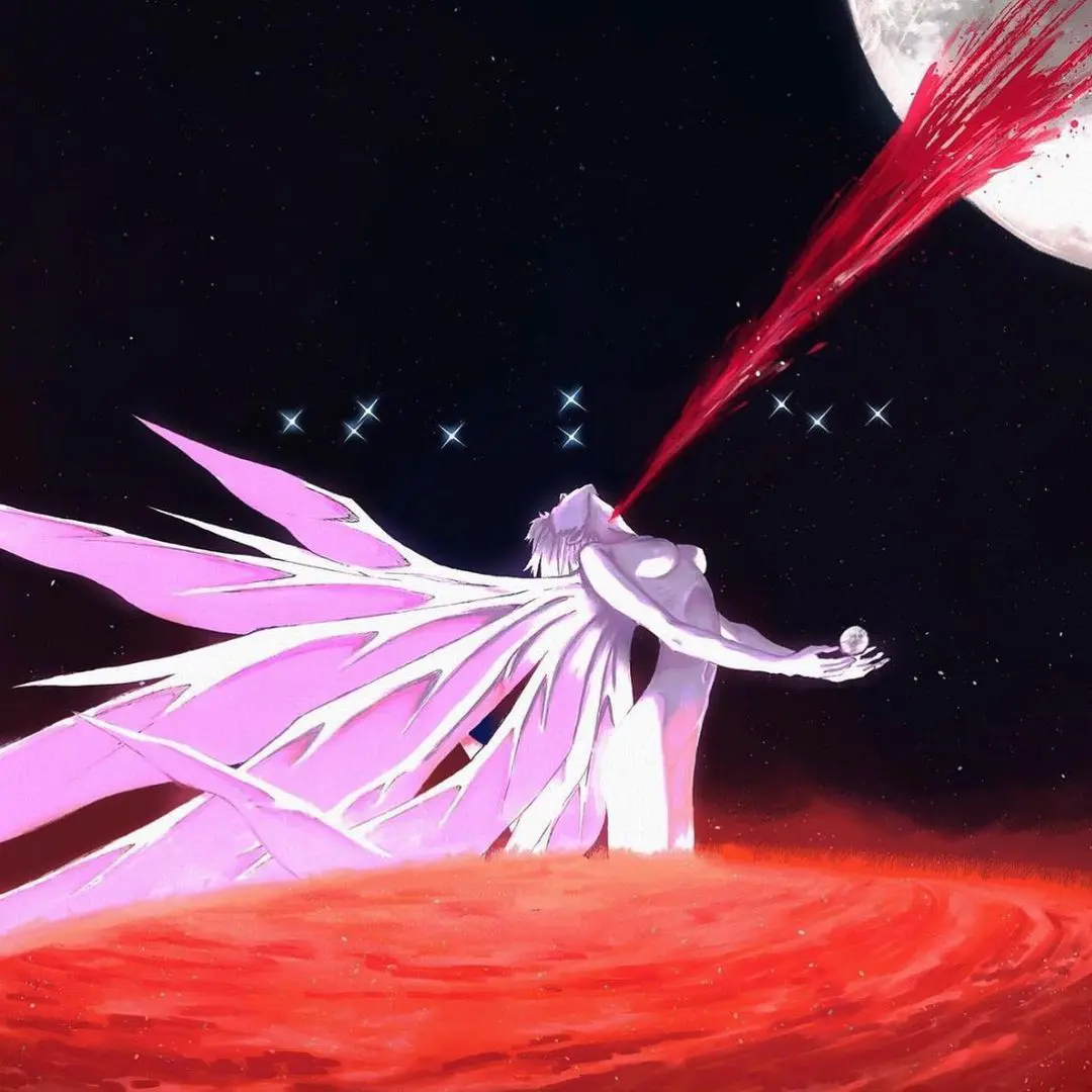 end of eva frame, giant rei dies shooting blood from the neck