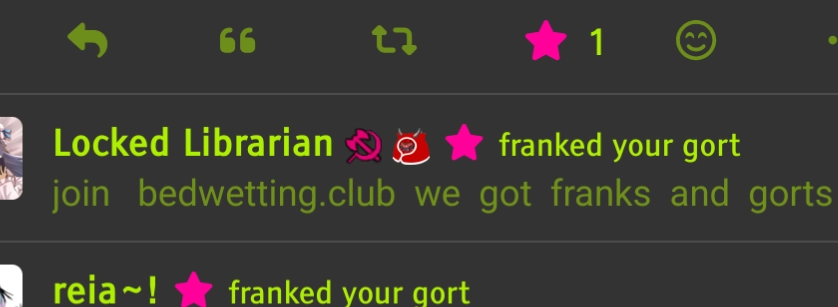 screenshot of my notifications showing "franked your gort"